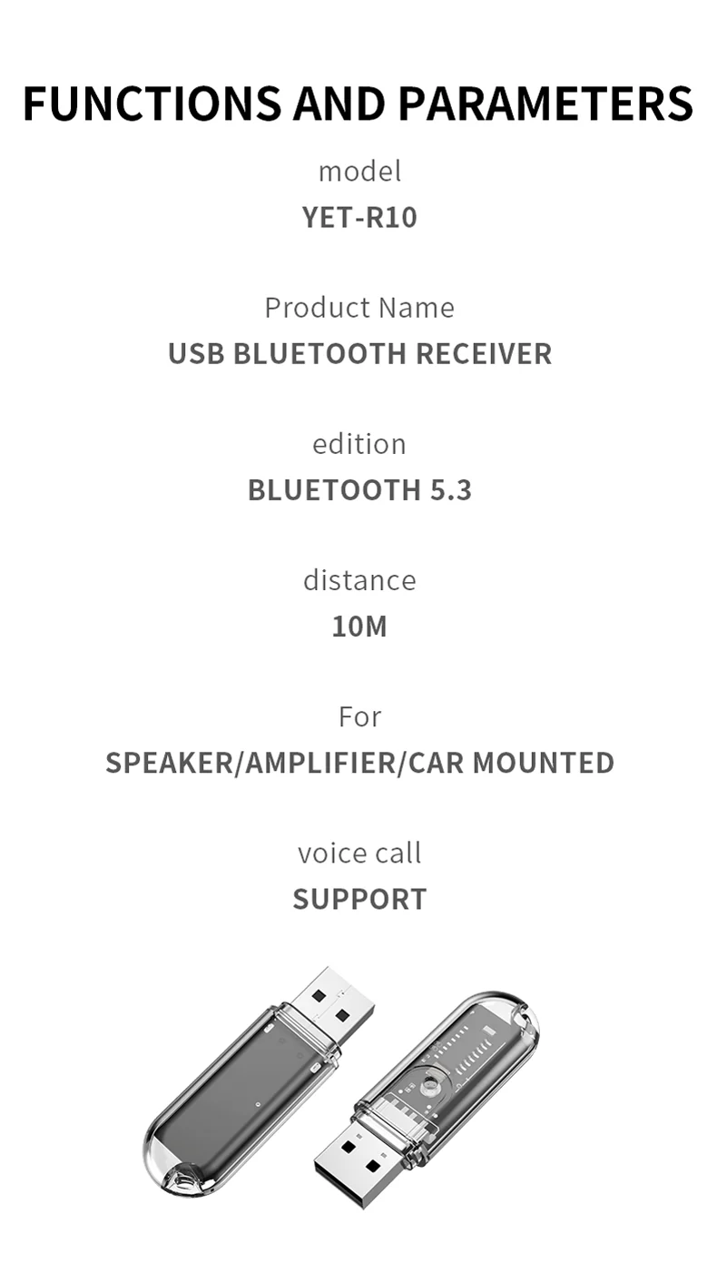 R10 Bluetooth-compatible 5.3 USB Dongle Audio Receiver Wireless Adapter for Car Audio Speaker Amplifier - Image 8